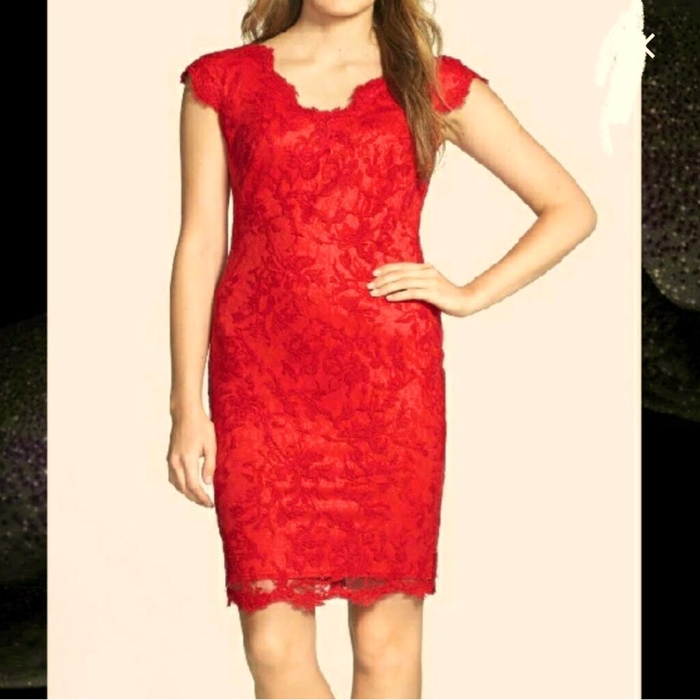 Tadashi Shoji Red Embroidered Lace Sheath Dress
